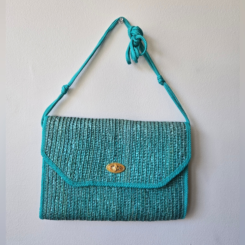 Vintage Waves By Tabdem Bags Aqua Straw Handbag